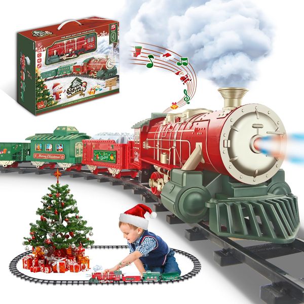 Train Set, Train Set for Under Christmas Tree,Train Set for Toddlers w/Music, Changing Lights, Smoke, Christmas Tree Train, Electric Train Set for Christmas Tree,Toy Gift for Boys,Girls,Kids 4-8, 10+