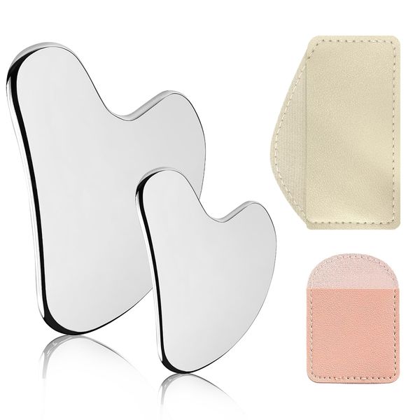 UTXN 2 Pezzi Gua Sha Guasha Strumento Viso Gua Sha Strumento Gua Sha in Metallo Gua Sha Gua Sha in Acciaio Inossidabile per Viso Corpo Riduce il Gonfiore (Argento)