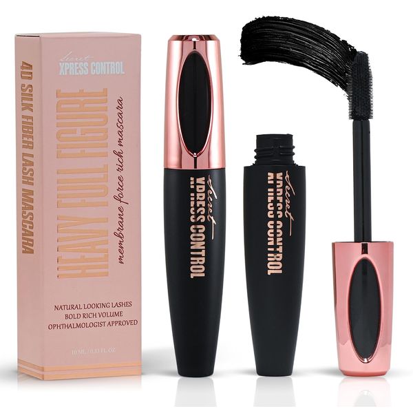 Secret Xpress Control 4D Silk Fiber Lash Mascara, Lengthening and Thick, Volume, Long Lasting, Smudge-Proof, All Day Full, Long, Thick, Smudge-Proof Eyelashes