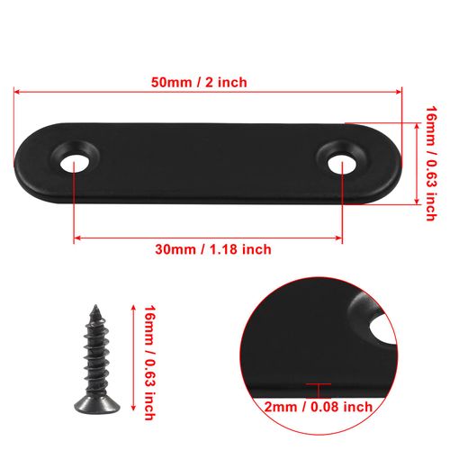 Hordion 24Pcs 2 Inch Straight Bracket Stainless Steel Brace, Flat Mending Plate Fixing Bracket Connector with Screw for Cabinet Furniture Joining Plate, Black