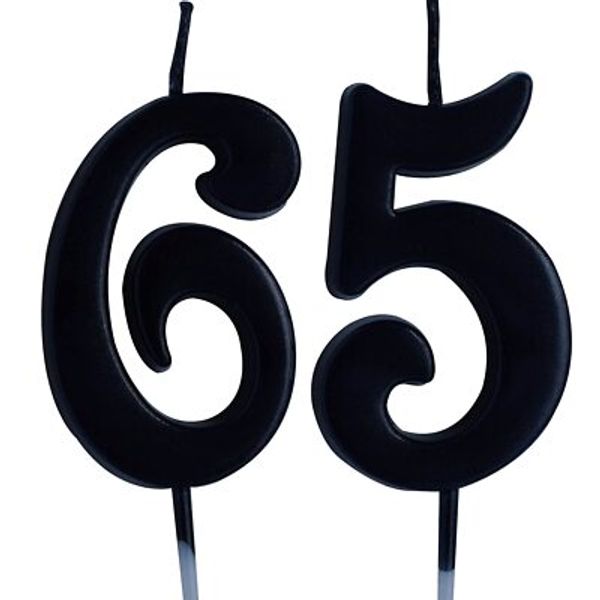 Black 65th Birthday Candle Number 65 Years Old Candles Cake Topper Woman Or M...