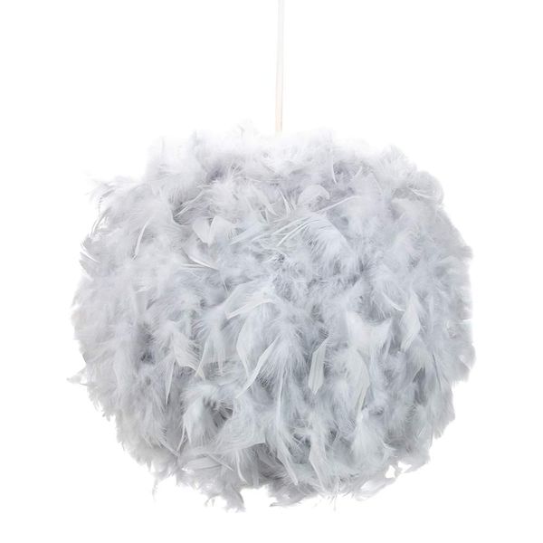 Eye-Catching and Modern Real Natural Grey Feather Decorated Small Pendant Light Shade 40watt Maximum Perfect Statement Piece 25cm Diameter by Happy Homewares