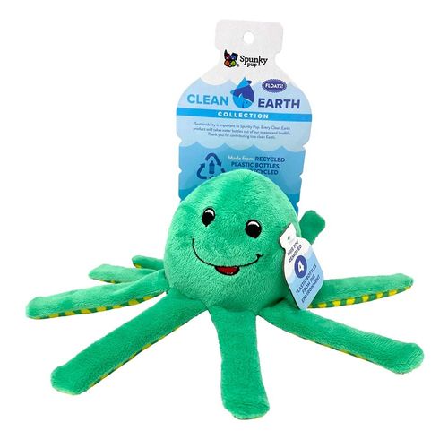 Spunky Pup Clean Earth Plush Octopus | Made from 100% Recycled Water Bottles | Large, Green (7208)