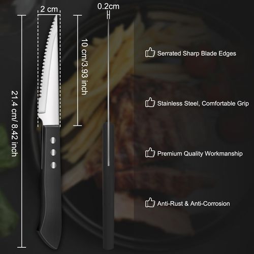 hunnycook Steak Knives Set of 8 (8.42 inch), Serrated Steak Knife, Ultra-Sharp Stainless Steel Steak Knives with Ergonomic Handles, Kitchen Steak Knife Set, Serrated Knife Dishwasher Safe