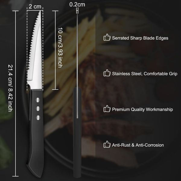 hunnycook Steak Knives Set of 8 (8.42 inch), Serrated Steak Knife, Ultra-Sharp Stainless Steel Steak Knives with Ergonomic Handles, Kitchen Steak Knife Set, Serrated Knife Dishwasher Safe