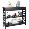 3-Tier Console Table Storage Shelf Black Sofa Table with Drawer Hallway Decor