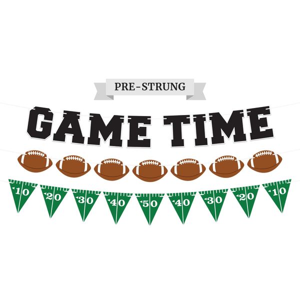 Pre-Strung Game Time Football Banner - NO DIY - Football Party Banner - Pre-Strung Garland on 6 ft Strands - Football Birthday Party Decorations & Decor. Sports Fantasy Football Party. Did we mention