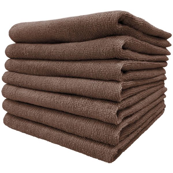 8 Year Towels, Face Towels, 13.4 x 33.5 inches (34 x 85 cm), 100% Cotton, Thin, Quick Drying, Highly Absorbent, Durable, No Bulk, Coffee, Set of 7