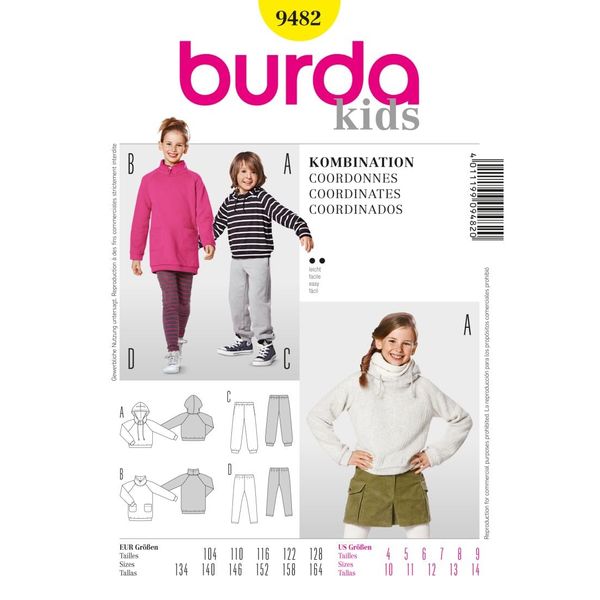 Burda Sewing Pattern 9482 Children's Combination Sizes 104 - 164