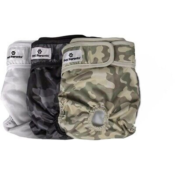 Pet Parents Washable Large Female Dog Diapers~3 pack ~Black, Green & White Camo