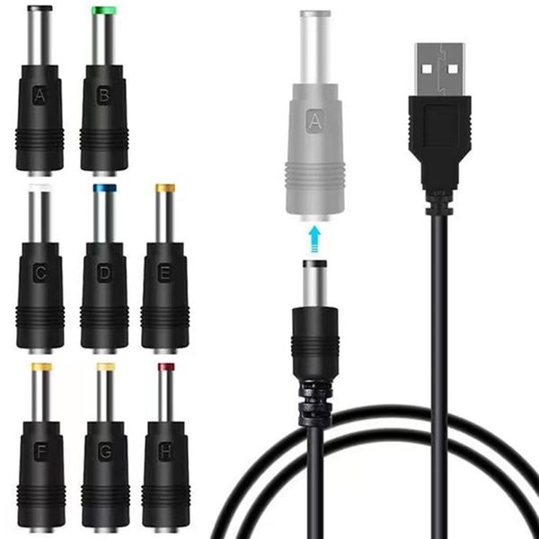 TJK USB Cable, 8 in 1 DC, 5V1A, Power Cable, USB-Round Mouth with Converting Plug, DC Charging Cord 5.5x2.5/5.5x2.1mm, Suitable for Fans, Night Lights, etc. Size: 3.5 x 1.35 mm 4.0 x 1.7 mm 4.8 x 1.7