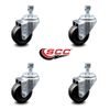 3 Inch Hard Rubber Wheel Swivel 10mm Threaded Stem Caster Set Service Caster