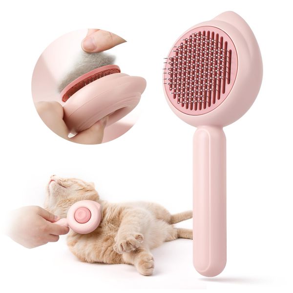 Cat Brush for Grooming, Baytion Cat Brush Self Cleaning with Release Button for Short or Long Haired Cats Kitten, Cat Grooming Hair Brush Comb Massage to Remove Loose Fur, Tangles & Dirt