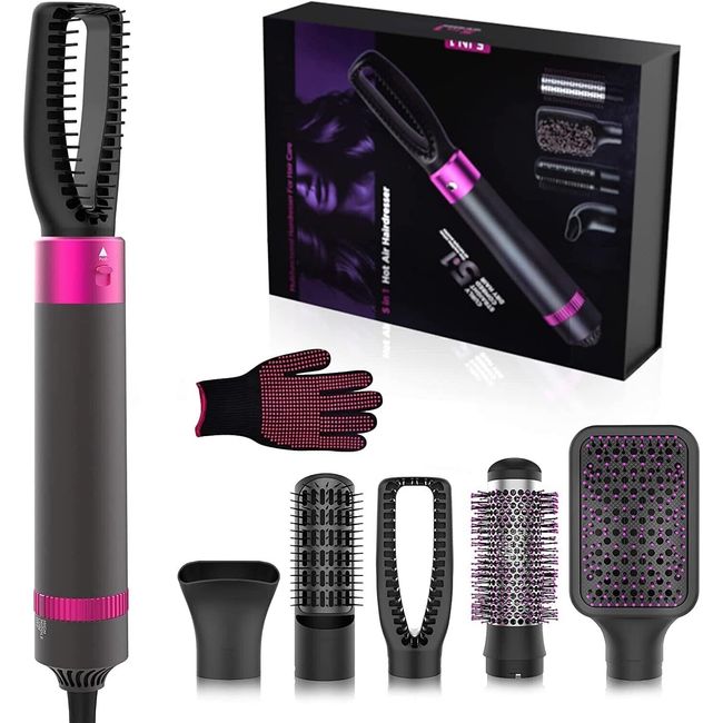 AIKO PRO 5 in 1 Hot Air Brush, Negative Ion with 5 Detachable Styler Head, Glove