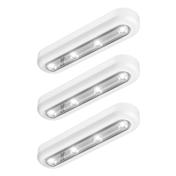 OxyLED Tap Closet Lights, One Touch Light, Stick-on Anywhere 4-Led Touch Tap Light, Cordless Touch Sensor LED Night Light, Battery Operated Under Cabinet Light Stair Safe Light, 140° Rotation, 3 Pack