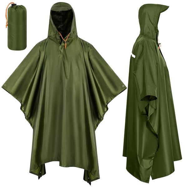 LAMA Multifunktionaler Regenponcho Regencape Regenmantel Regenjacke Regenschutzbekleidung Raincoat als Picknickdecke Sonnensegel für Herren Damen Fahrrad Motorrad Wandern Camping Reisen Grün