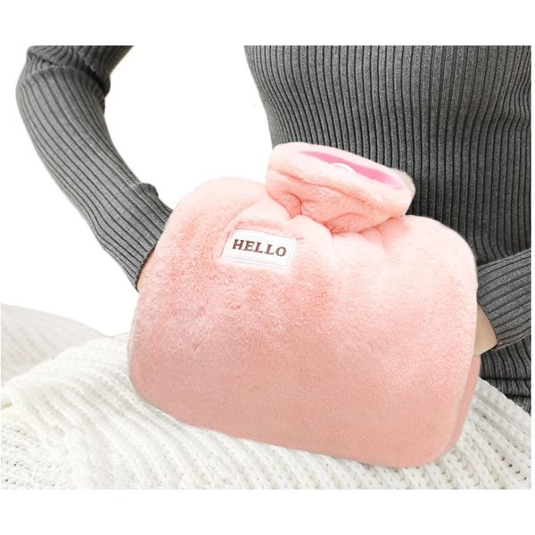 iEasey Hot Water Bottle with Fleece Cover UK 1.2L Winter Hand Warmer Muff Fluffy Rubber Hot Water Bag Massaging Hot Cold Therapy for Pain Relief, Neck and Shoulders, Menstrual Cramps, Feet Warmer