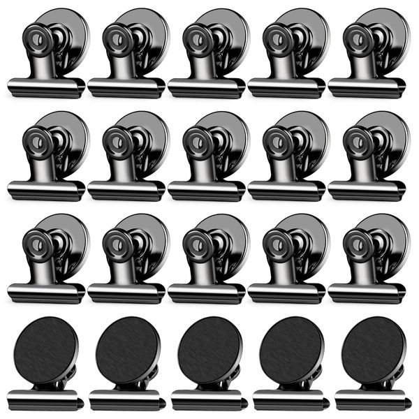 WUDIME 20 Pack Magnetic Clips Fridge Magnets Refrigerator Magnets, Black Magnet Clips for Whiteboard, Clip Magnets for Photo Displays, Home, Office,Classroom