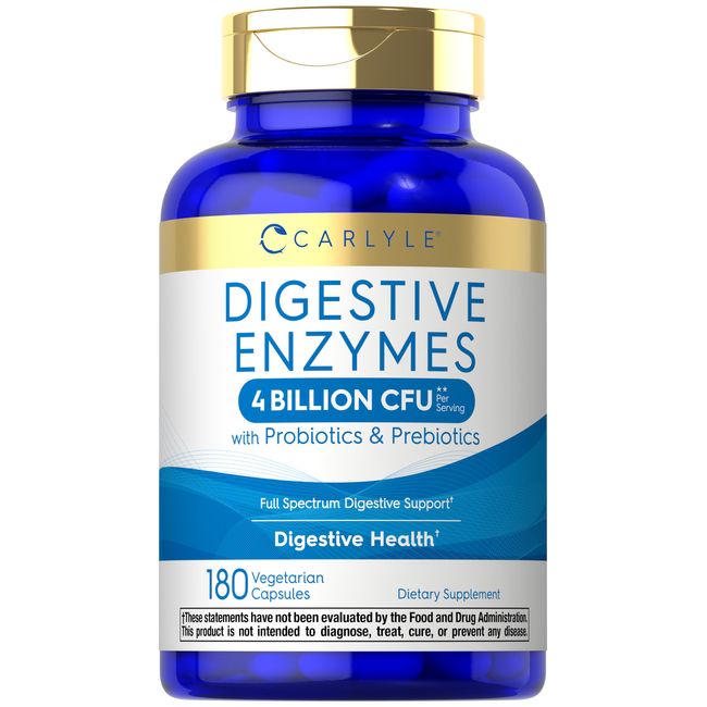 Digestive Enzymes with Probiotics & Prebotics | 180 Veg Capsules | by Carlyle