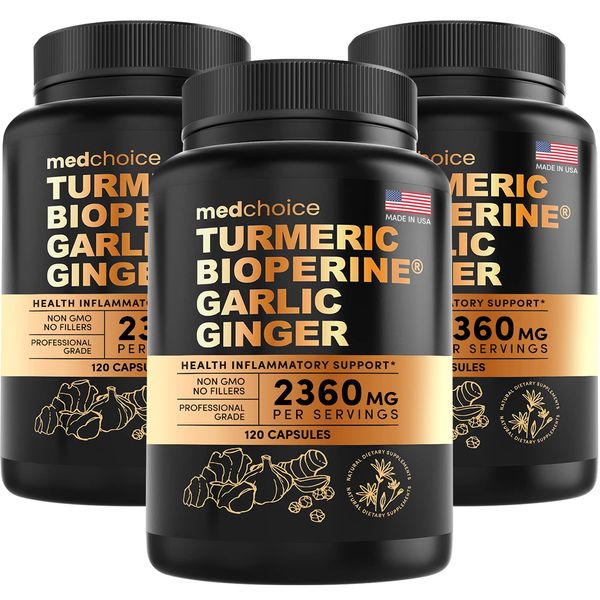 4-in-1 Turmeric Curcumin w Bioperine 2360mg (120 ct) | 95% Curcuminoids, Ginger Root, Garlic Pills, Black Pepper | Joint Pain Heart Health | Made in The USA (120 Count (Pack of 3))