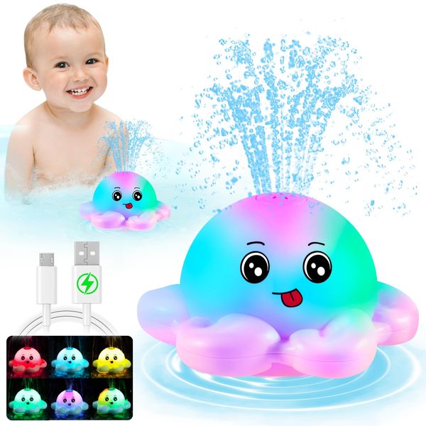 Gigilli Octopus Bath Toys, Baby Pool Toys Water Table Spray Toy for Toddlers 1-3 2-4, Girls Light Up Baby Bath Toy Sprinkler 6-12-18 Months, Bath Fountain Toy Birthday Baby Shower Kid Girl 1 2 3 Gifts