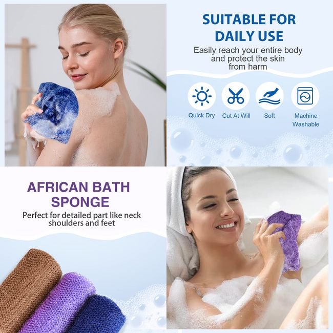 Yiclick 2 Pack Exfoliating Washcloth Towel - Exfoliating Body Scrubber  Exfoliator Loofah Sponge Wash Cloth Korean & Japanse & African Net Sponge  Rag - Soft+Rough Back Scrubber Washer for Shower Bath Black