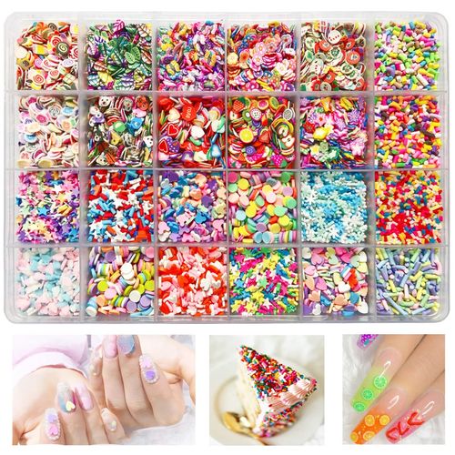 EHOPE Fake Sprinkles Fruit Nail Art Slices Clay Sprinkles Polymer Slices Faux Sprinkles DIY Nail Art Supplies Making Kit Decoration Arts Crafts for Nail Art and Cellphone Decorations (24 Styles)