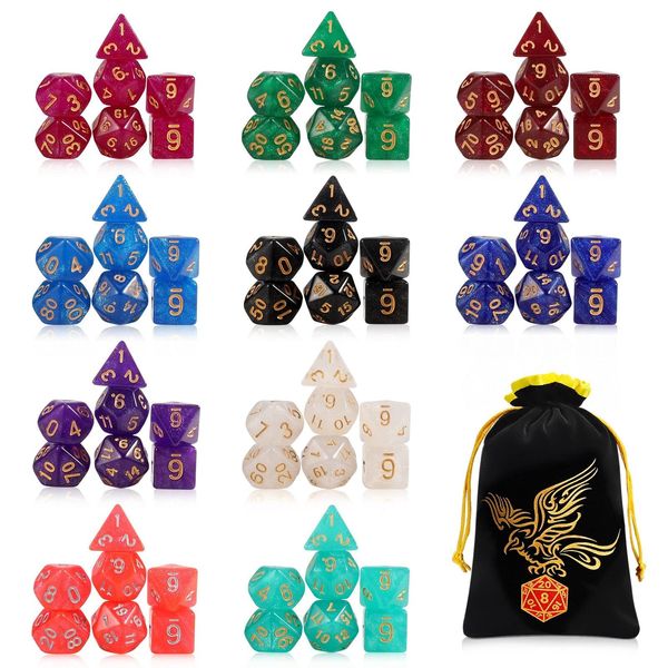 QMay DND Dice Set 10x7 (70 Pieces) Polyhedral Dice for Dungeons and Dragons D&D RPG MTG Role Playing Games with 1 Drawstring Bag