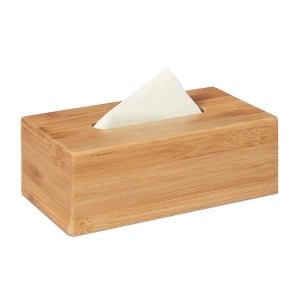 Relaxdays Bamboo Tissue Box 7.5 x 24 x 12 cm with Removable Bottom Natural Wooden Tissue Holder for Standard Tissue Paper and Wipes Boxes, Rectangular Tissue Dispenser, Natural