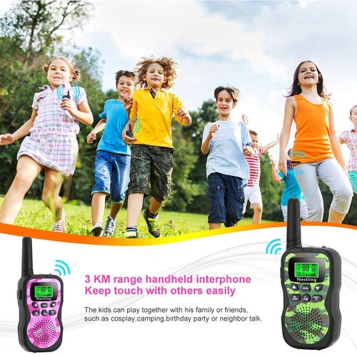 Nestling Walkie Talkie Pack of 3, Improved Version Camouflage 8 Channels, 2-Way Radio Toy with Backlight LCD Torch, 3 km Range for Children, Indoor Outdoor Activity