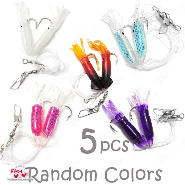 5pks 4.5" Fishing Ling Cod Rig Twin Bulb Squid Lingcod Rockfish Random Mix Color