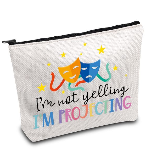 PLITI Theatre Makeup Bag Drama Theater Lover Gift Comedy Tragedy Masks Cosmetic Bag I'm Not Yelling I'm Projecting Drama Acting Travel Pouch (Yelling projecting)