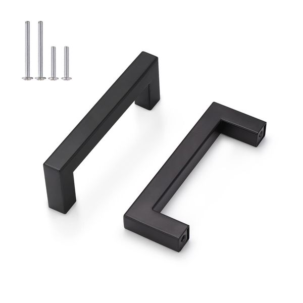 Probrico 10 PCS Kitchen Handles for Cupboard and Drawer, 96mm Black Cupboard Handle for Kitchen, Black Square Cabinet Handles, Kitchen Unit Handles, 3.75" Hole Spacing Cupboard Handle Black