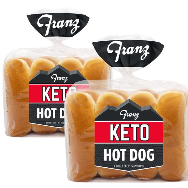 Franz Bakery Keto Hot Dog Buns (16ct) with Keto Lifestyle Guide 16 Count (Pack of 2)