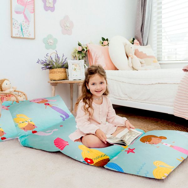 Butterfly Craze Floor Pillow Case, Mattress Bed Lounger Cover, Mermaid Aqua, Queen, Cozy Seating Solution for Kids & Adults, Recliner Cushion, for Reading, TV Time, Sleepovers, & Toddler Nap Mat