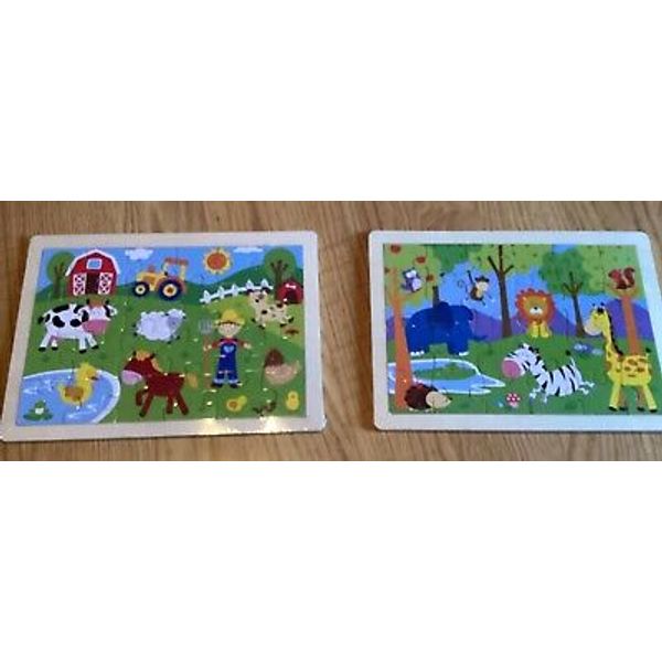 Books Are Fun Kids Wooden Tray Puzzle 24 Pieces Farm & Zoo Animals New!