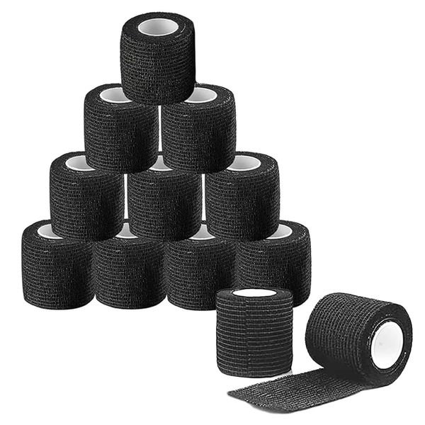 yotutun Tattoo Grip Tape, 12 Pezzi Coperture per Macchinette Tatuaggi Benda Elastica Coesiva Bendaggio Autoadesivo Rotolo Flessibile Fascia Nastro Bendaggio Sportivo (5cmx4.5m)