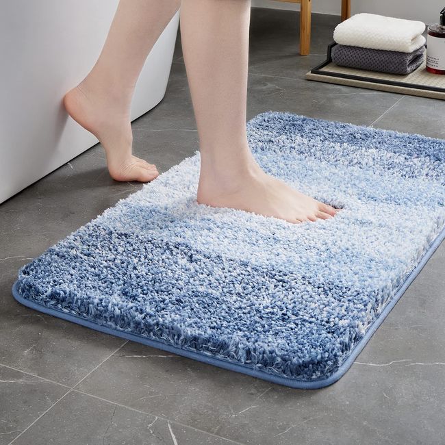 TECHMILLY Bath Mat, Ultra Thick, Washable, Fluffy, Bath Mat, Anti-Slip, Foot Wipe Mat, Quick Drying, Water Absorbent, Microfiber, Bathroom, Entryway, Washroom, Mat, Stripe, 15.7 x 23.6 inches (40 x 60