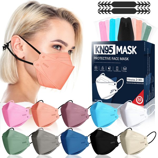 FENFEN KN95 Face Masks Disposable Adults - 50 Pack 5 Layer Protection Dust Breathable Comfortable Respirator Women KN95 Mask Individually Wrapped