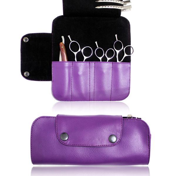 Hairdressing Scissor Case Shear Tool Roll Scissor Wallet Holder Storage in Purple