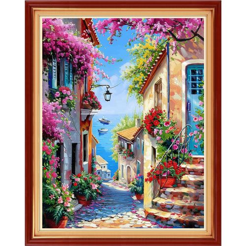 Funart Stamped Cross Stitch Kits for Beginners Full Range of Cross Stitching Preprinted Embroidery Kits for Adults, 11CT Embroidery Pattern Needlepoint Kits-Seaside Flower Market 16x20 inch