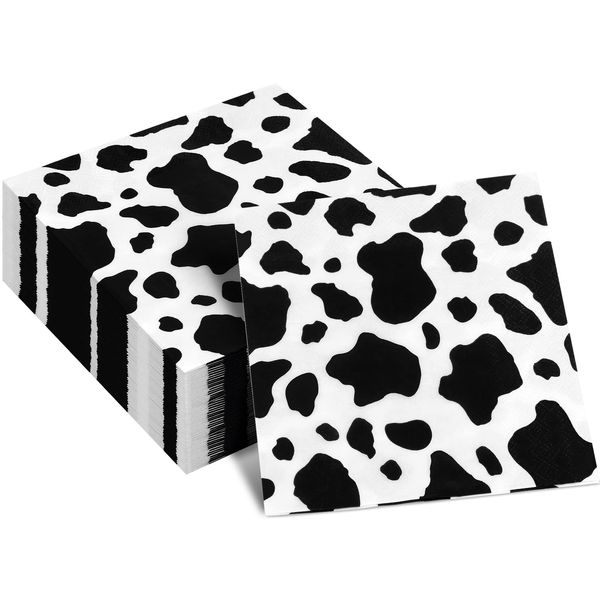 durony 100 Pack Cow Party Napkins Cow Print Animal Cloth Napkin 3-Layers Farm Animal Party Napkins for Cow Print Birthday Tableware Dinner Party Supplies