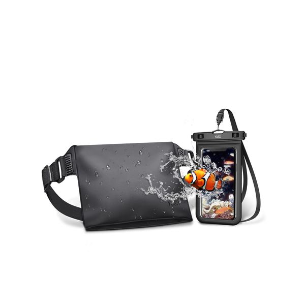 YOSH Waterproof Pouch Bag and Phone Case, Underwater Case Dry Bag with Adjustable Waistband for Beach, Swimming, Boating, Kayaking, Fishing, Snorkeling, Protect Phone, Passport, Camera, Cash