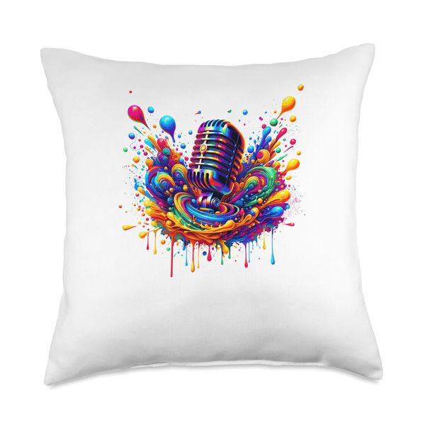 Splash Art Microphone Mic Singer Podcast Host Podcaster Throw Pillow