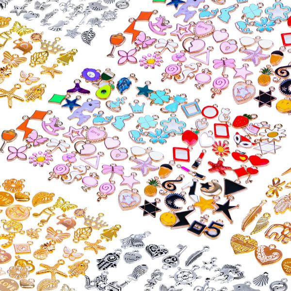 Mckanti 150PCS Bracelet Charms, Silver Bracelet Gold Plated Enamel Charms Pendants for Necklace Bracelet Jewelry Making and Crafting.