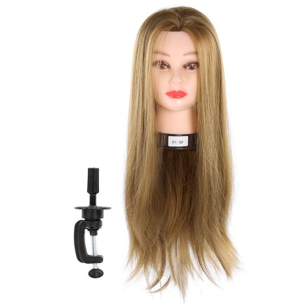 Mannequin Head with 100% Human Hair, 25.6 Inch Cosmetology Doll Head for Hair Styling, Hairstyling Training Head with Clamp Stand for Weaving Curling Cutting Thermal Styling