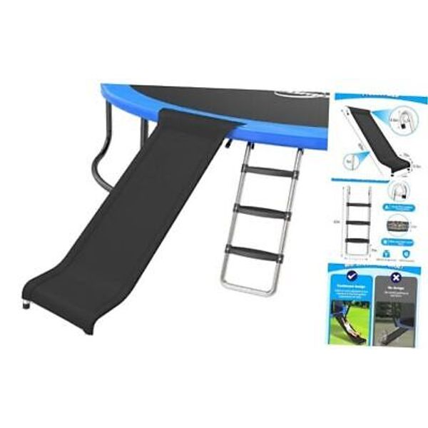 Trampoline Ladder Slide Kit, Trampoline Universal 3 Steps Wide Silver-black