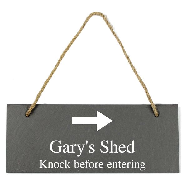 Personalised Right Arrow Hanging Natural Slate Plaque/Sign - 25x10cm