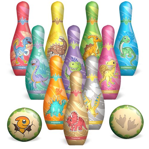STAY GENT Dinosaur Skittles Game Kids Bowling Set with 10Pins + 2 Soft Balls, Mini Bowling Skittles Indoor Outdoor Game Educational Bowling Toys Gifts for Toddlers Boys Girls Aged 2 3 4 5 6 Year Olds