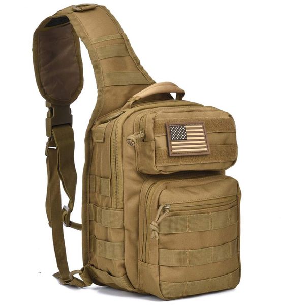 DIGBUG GEAR Tactical Sling Bag Pack Military Rover Shoulder Sling Backpack Molle Assault Range Bag Everyday Carry Diaper Bag Day Pack Tan Small